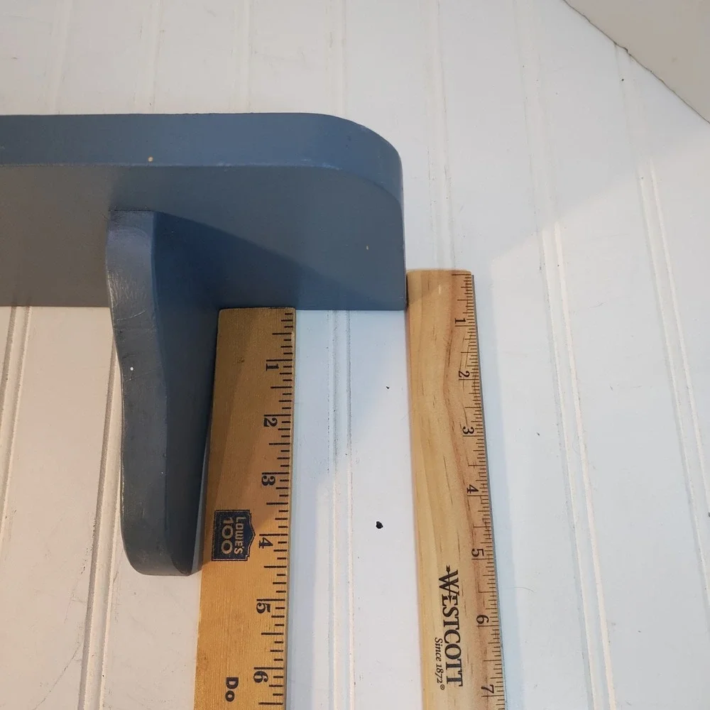 VTG Blue Painted Wood Floating Wall Shelf Plate Groove 20
